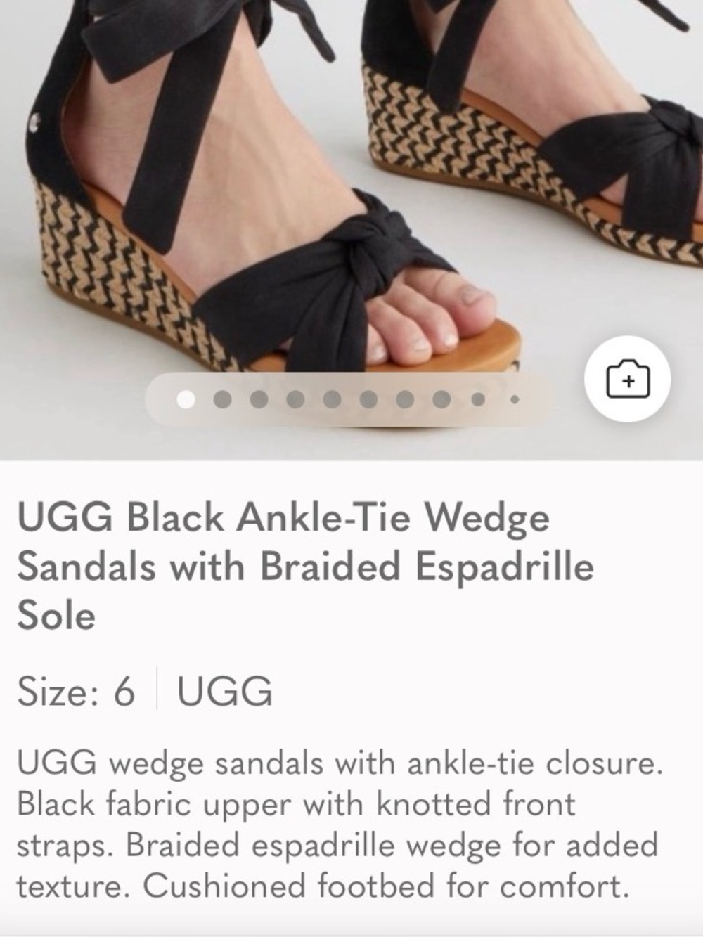 UGG Black Knotted Ankle-Tie Wedge Sandals with Braided Espadrille
